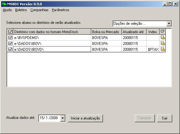 Escolhendo os diret�rios de dados do MetaStock